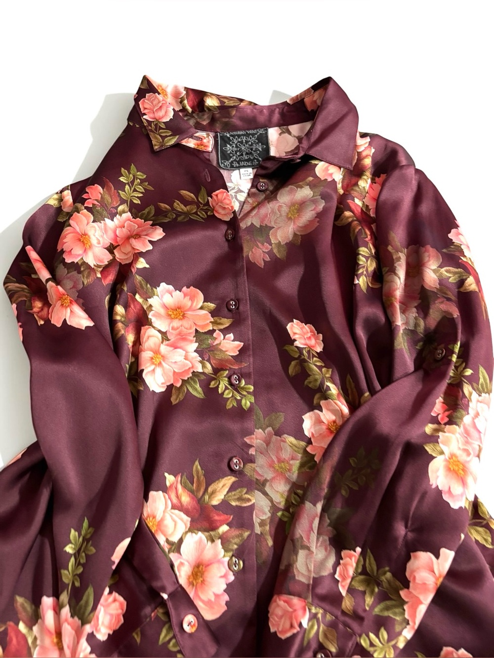 Johnny Was Silk Blouse Jade Amanza Winonna Burgundy Floral - Picture 2 of 7